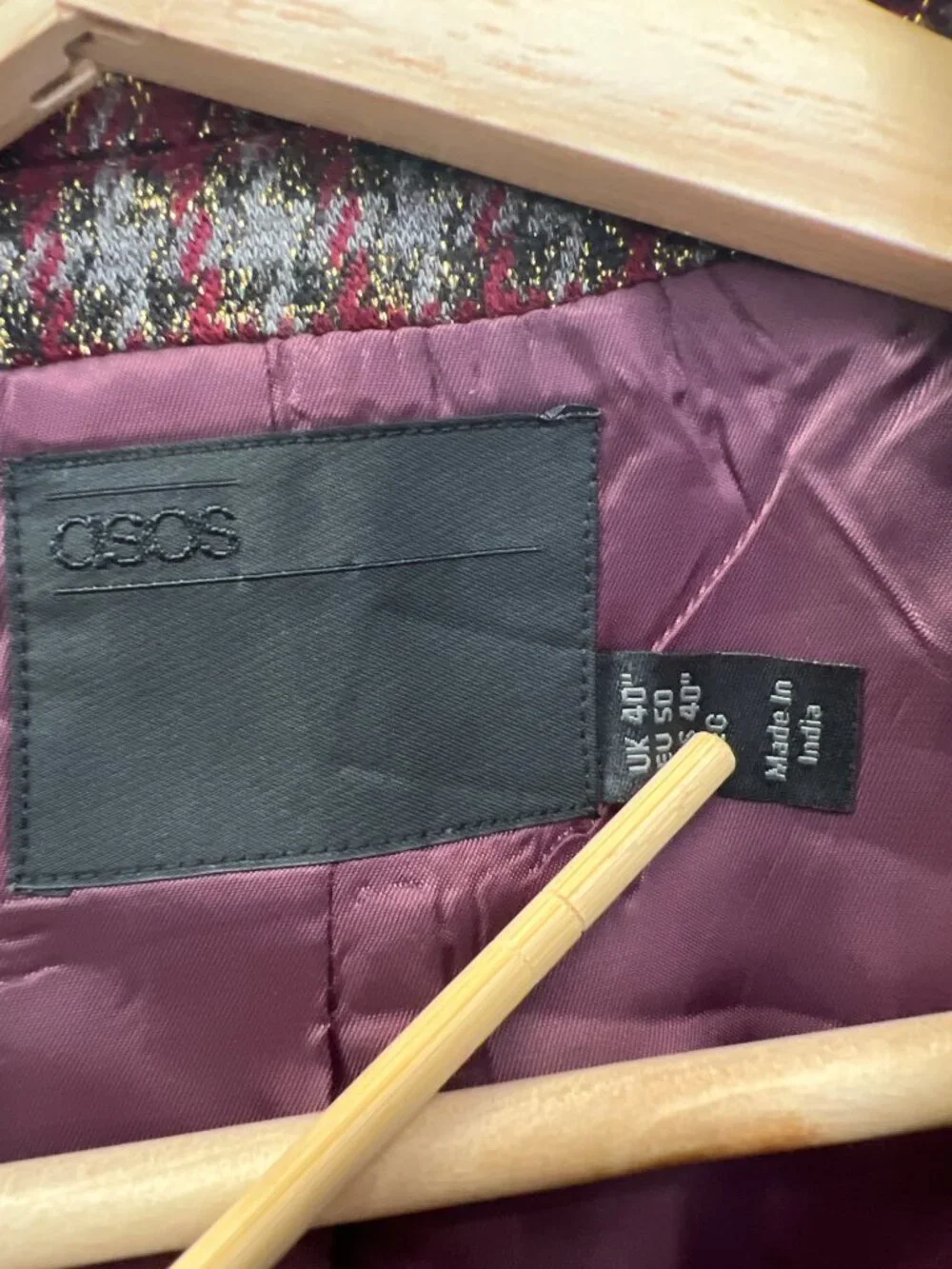 Asos NWOT Burgandy Red Brown and Gold 2 Button Blazer